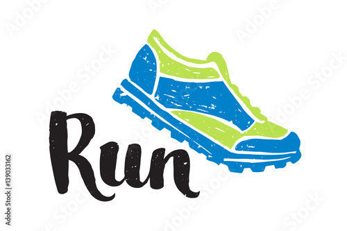 Running marathon logo jogging emblems label and fitness training athlete symbol sprint motivation badge success work isolated vector illustration.