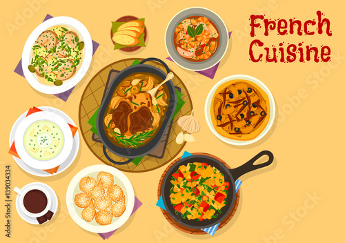 French cuisine famous dinner dishes icon design