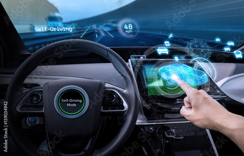 vehicle cockpit and screen, car electronics, automotive technology, autonomous car, abstract image visual © metamorworks