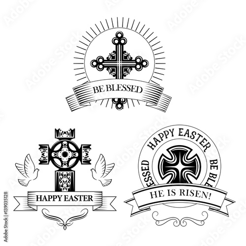 Easter cross vector symbols for paschal greeting