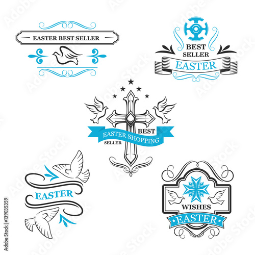 Easter sale icon ribbons, paschal discount lables