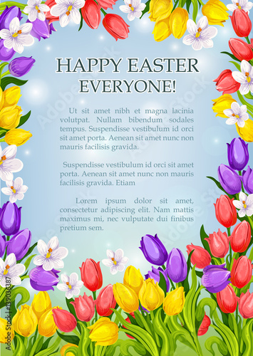 Easter flowers poster vector paschal greeting card
