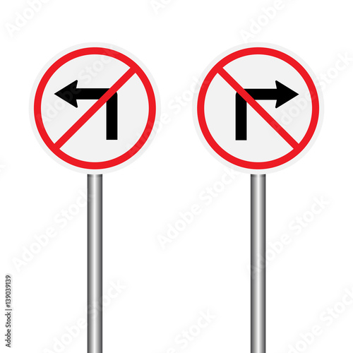 Do not turn left and do not turn right road signs on white, vector illustration