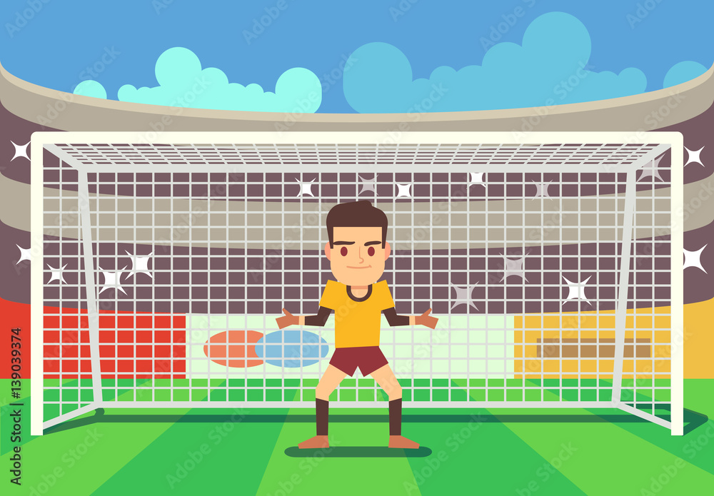 Fototapeta premium Soccer goalkeeper keeping goal vector illustration