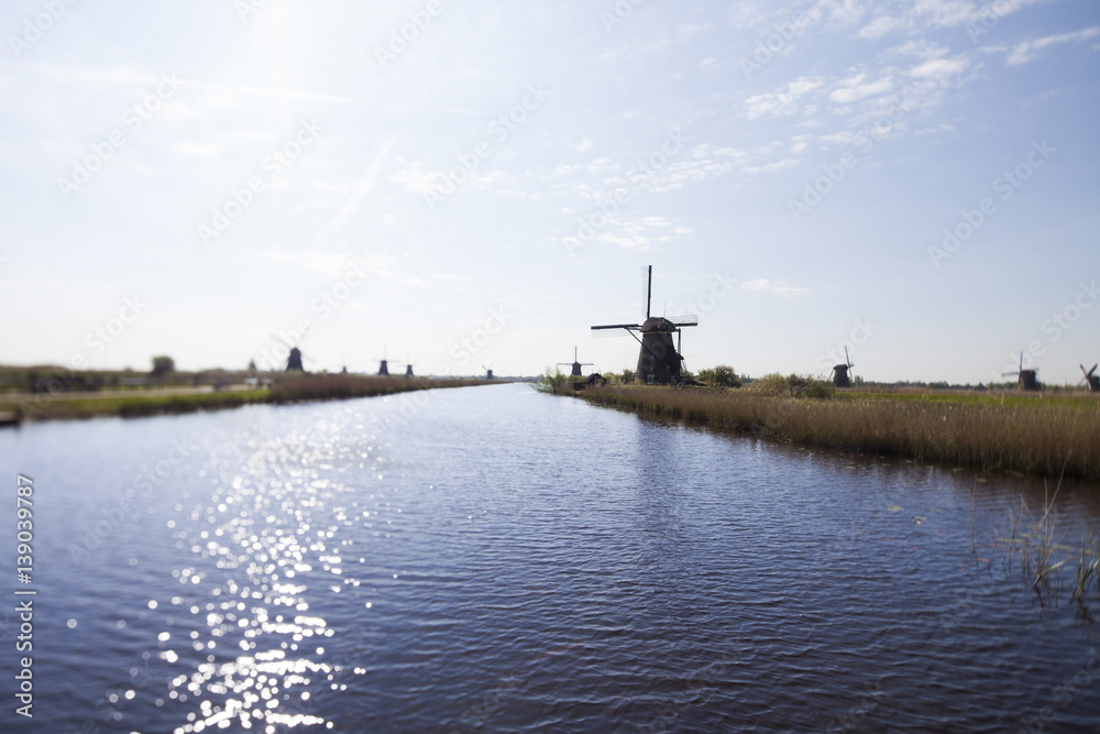 Traditional old windmills in Netherlands
