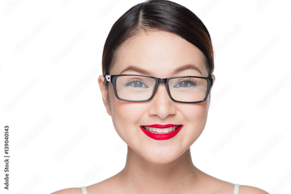 Beauty asian model girl with perfect skin wearing glasses, isolated on white background. Beauty asian model girl with perfect skin wearing glasses, isolated on white background.