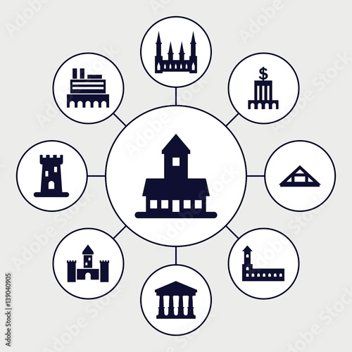 Set of 9 museum filled icons