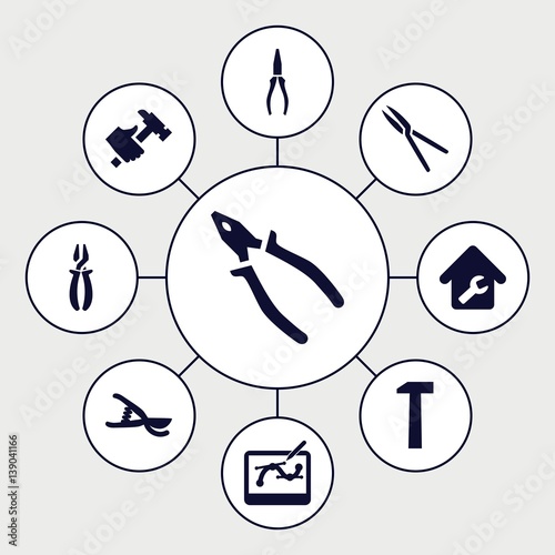 Set of 9 tools filled icons