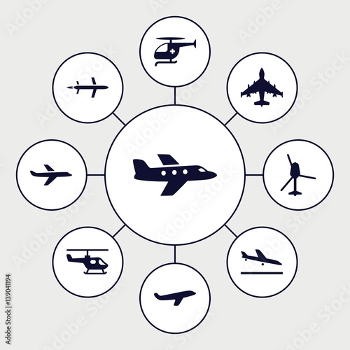 Set of 9 aviation filled icons