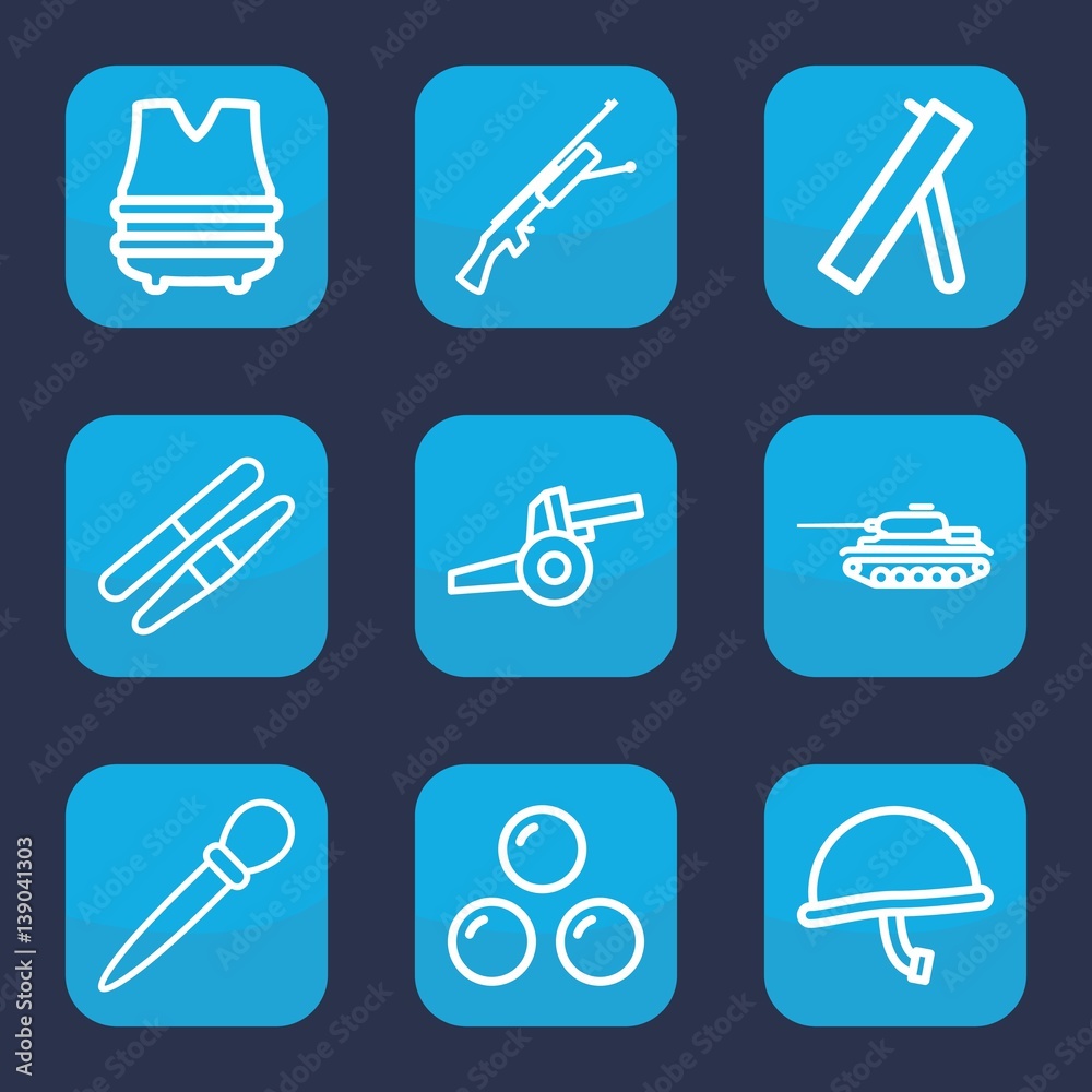 Set of 9 outline army icons Set of 9 outline army icons