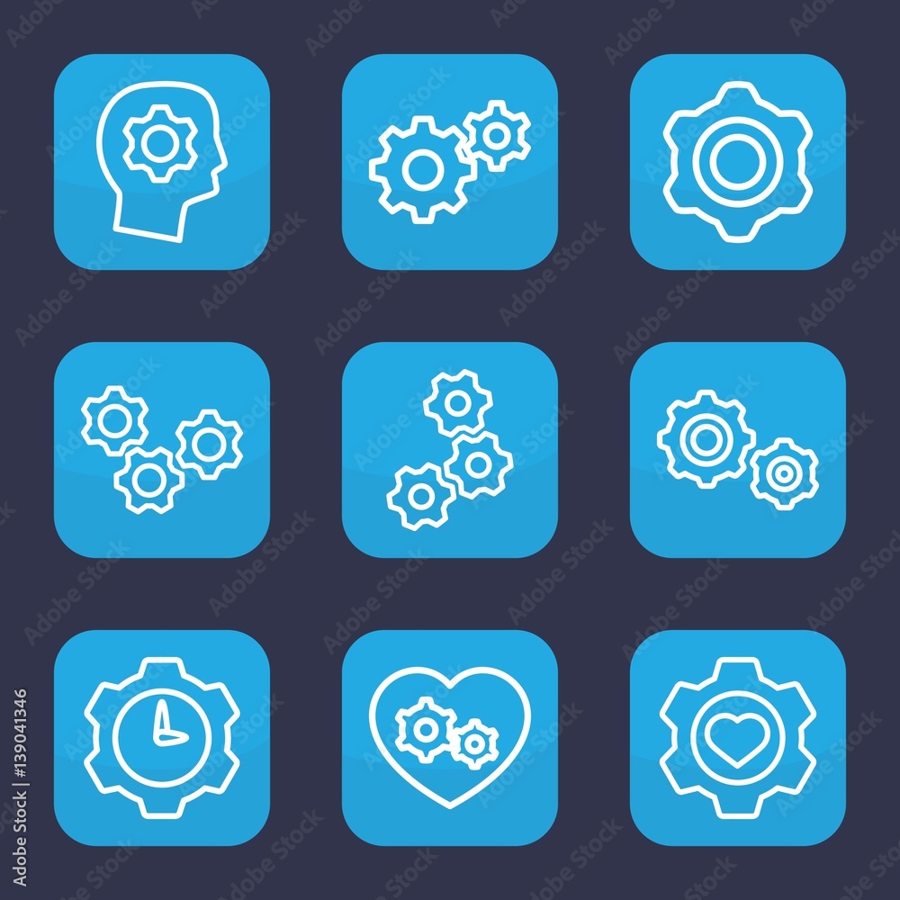 Set of 9 outline cog icons Set of 9 outline cog icons