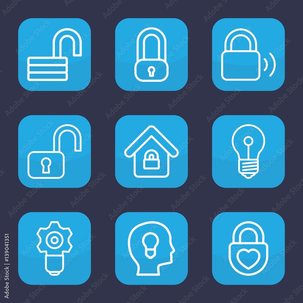 Set of 9 outline keyhole icons Set of 9 outline keyhole icons