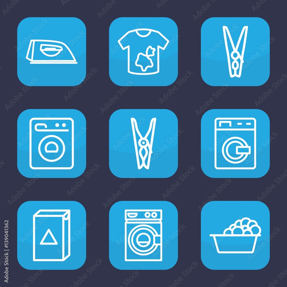 Set of 9 outline laundry icons
