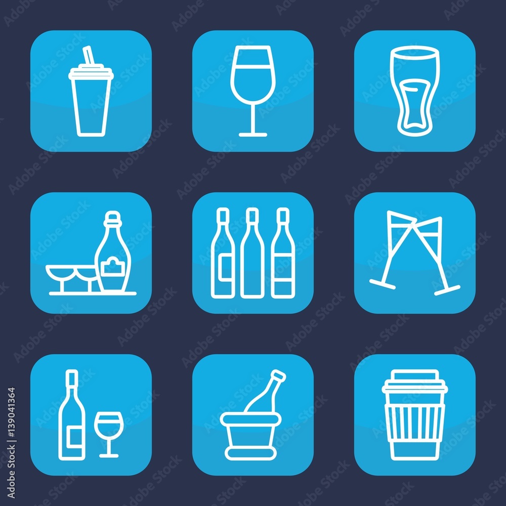 Set of 9 outline wine icons Set of 9 outline wine icons