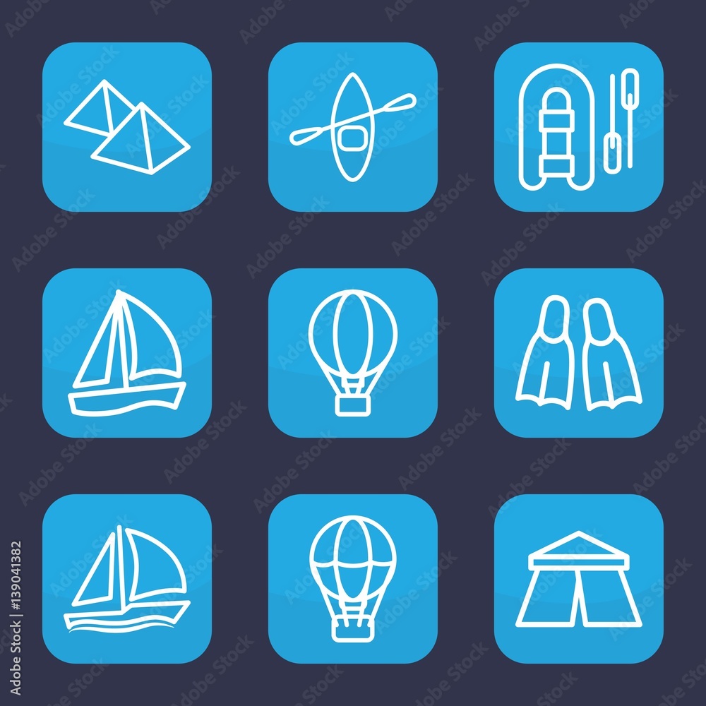 Set of 9 outline adventure icons Set of 9 outline adventure icons