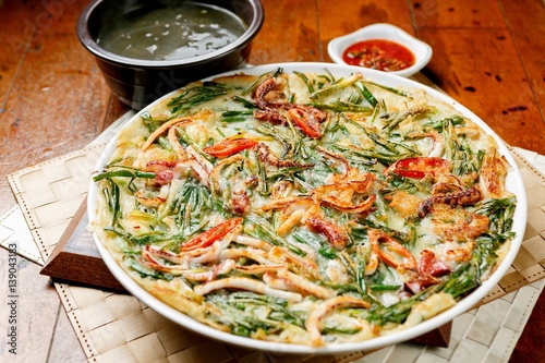 korean style seafood pancake plate photo