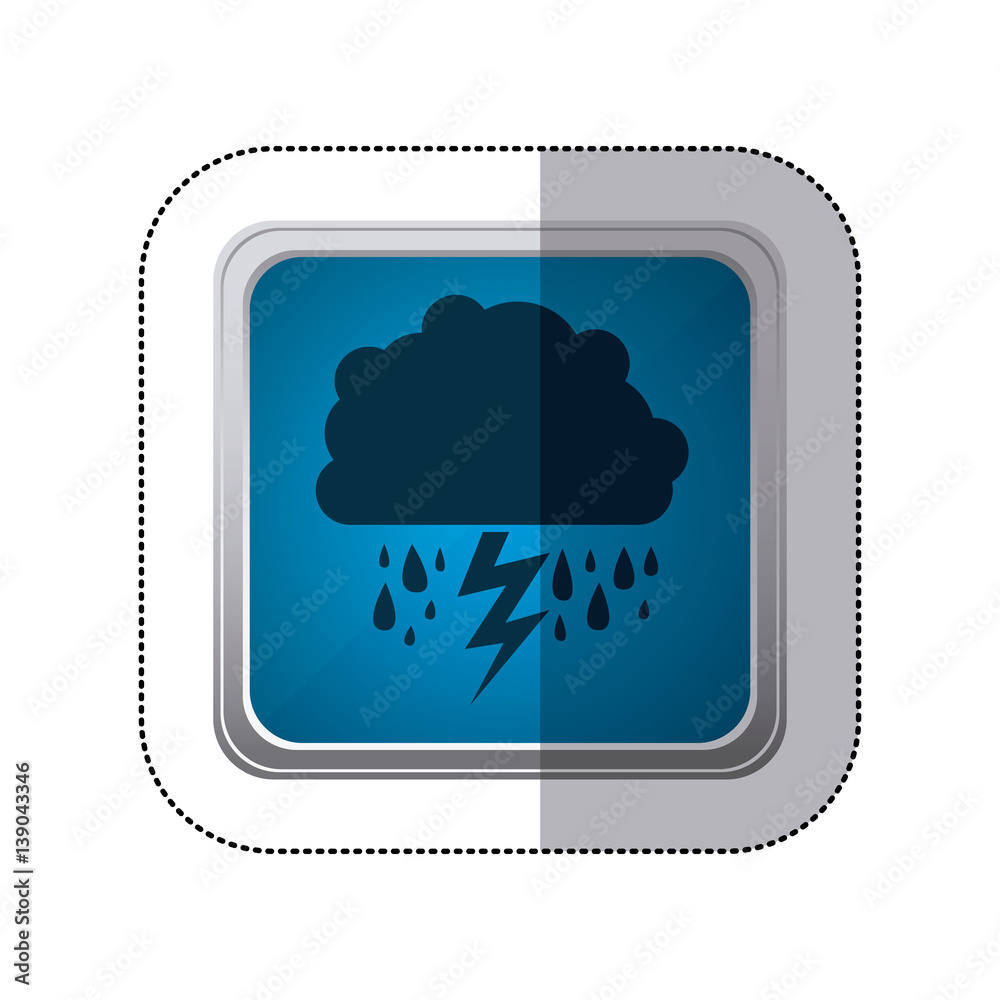 sticker blue square button with silhouette cloud with rain and lightning vector illustration sticker blue square button with silhouette cloud with rain and lightning vector illustration