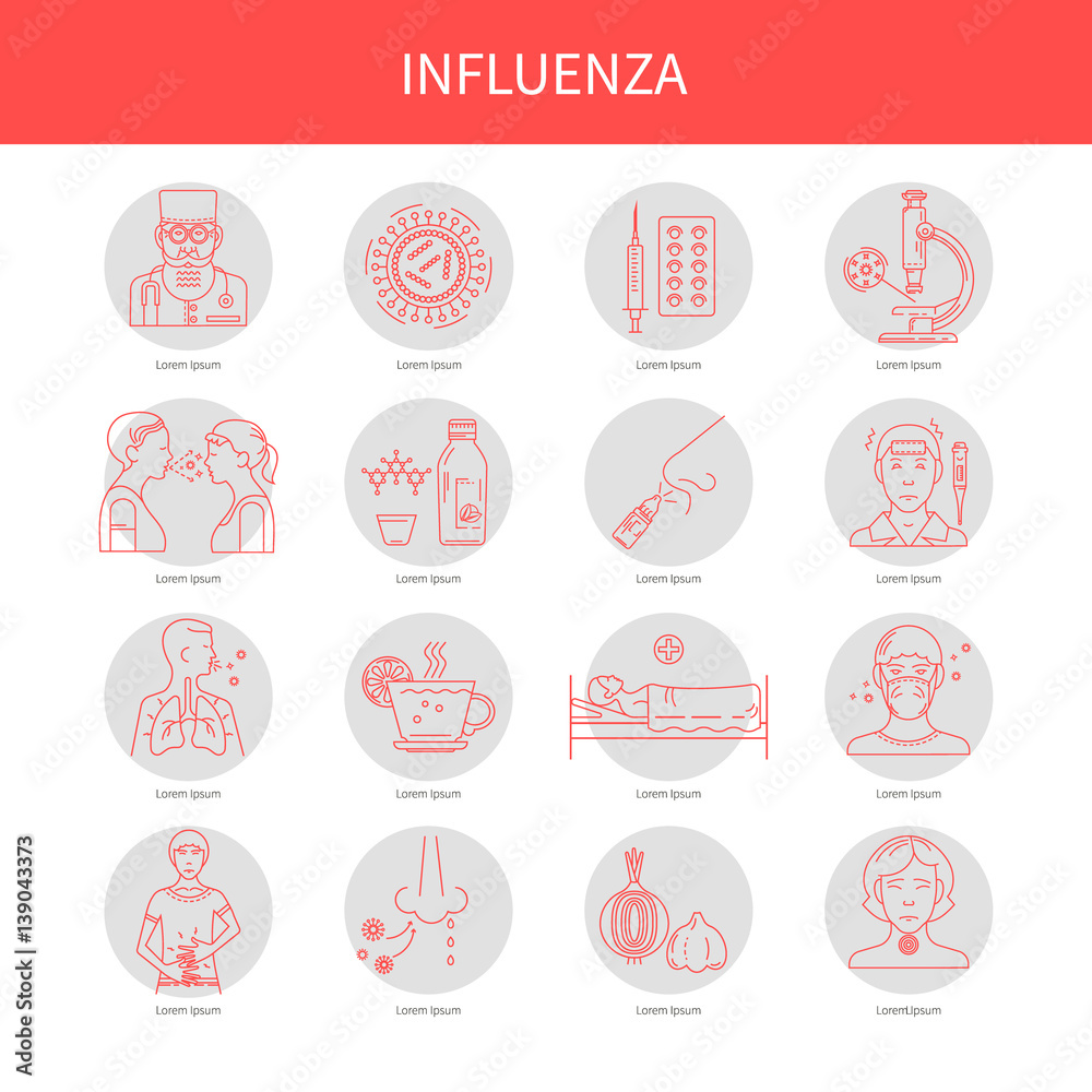 Fototapeta premium Icons symptoms and prevention of diseases