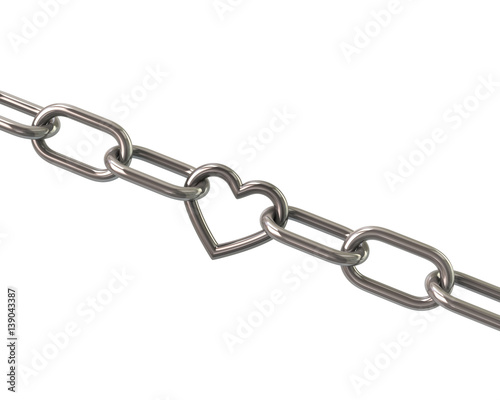 Chain with heart link 3d rendering