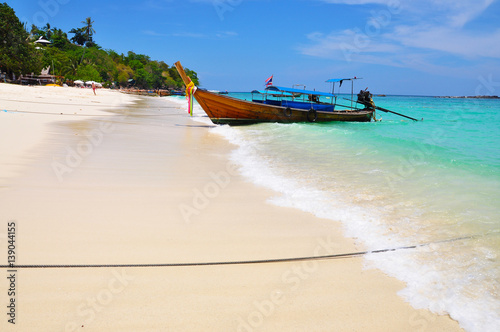 Wallpaper Mural Long tale boat on sea beach and blue sky at Phuket Thailand , beautiful beach, summer concept, sea and sand, traveling,wave Torontodigital.ca