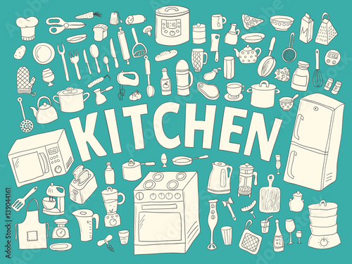 Set hand drawn icons kitchen