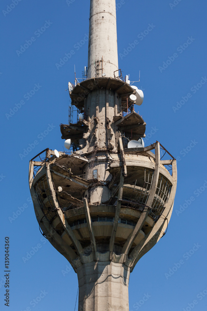 Destroyed television tower in Serbia Destroyed television tower in Serbia