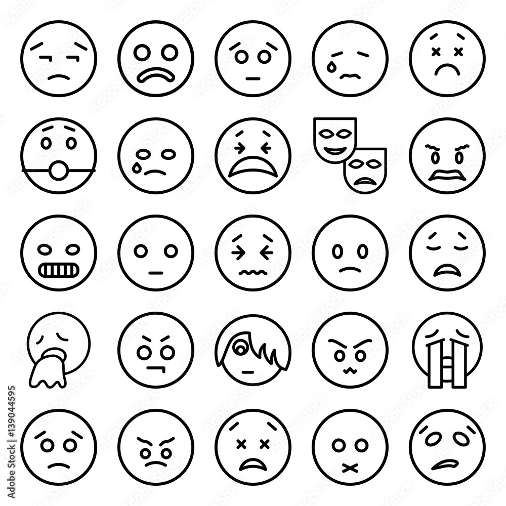 Set of 25 sad outline icons