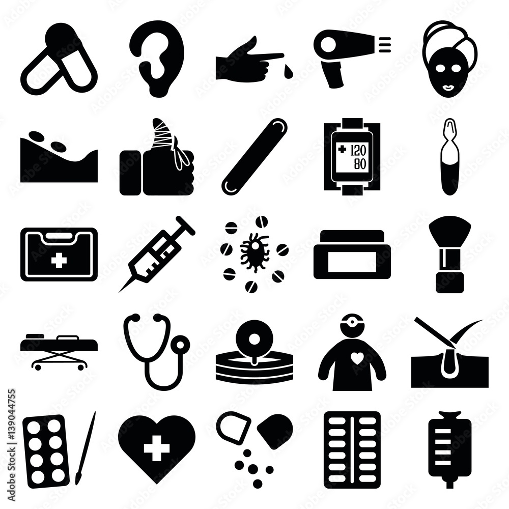 Set of 25 treatment filled icons
