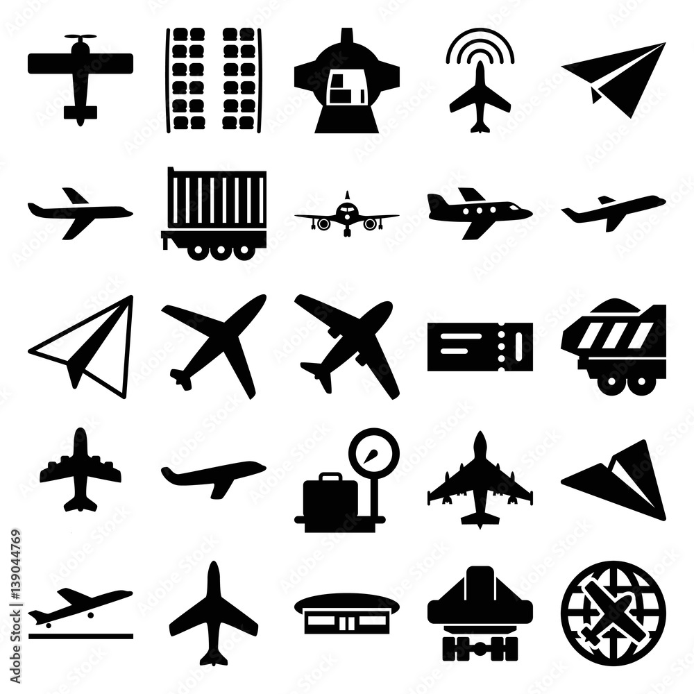 Set of 25 plane filled icons