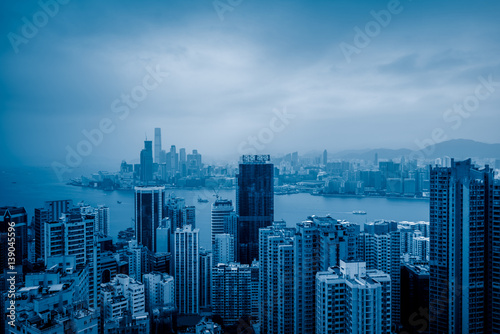 aerial view of Hong Kong apartment block in China. © fanjianhua
