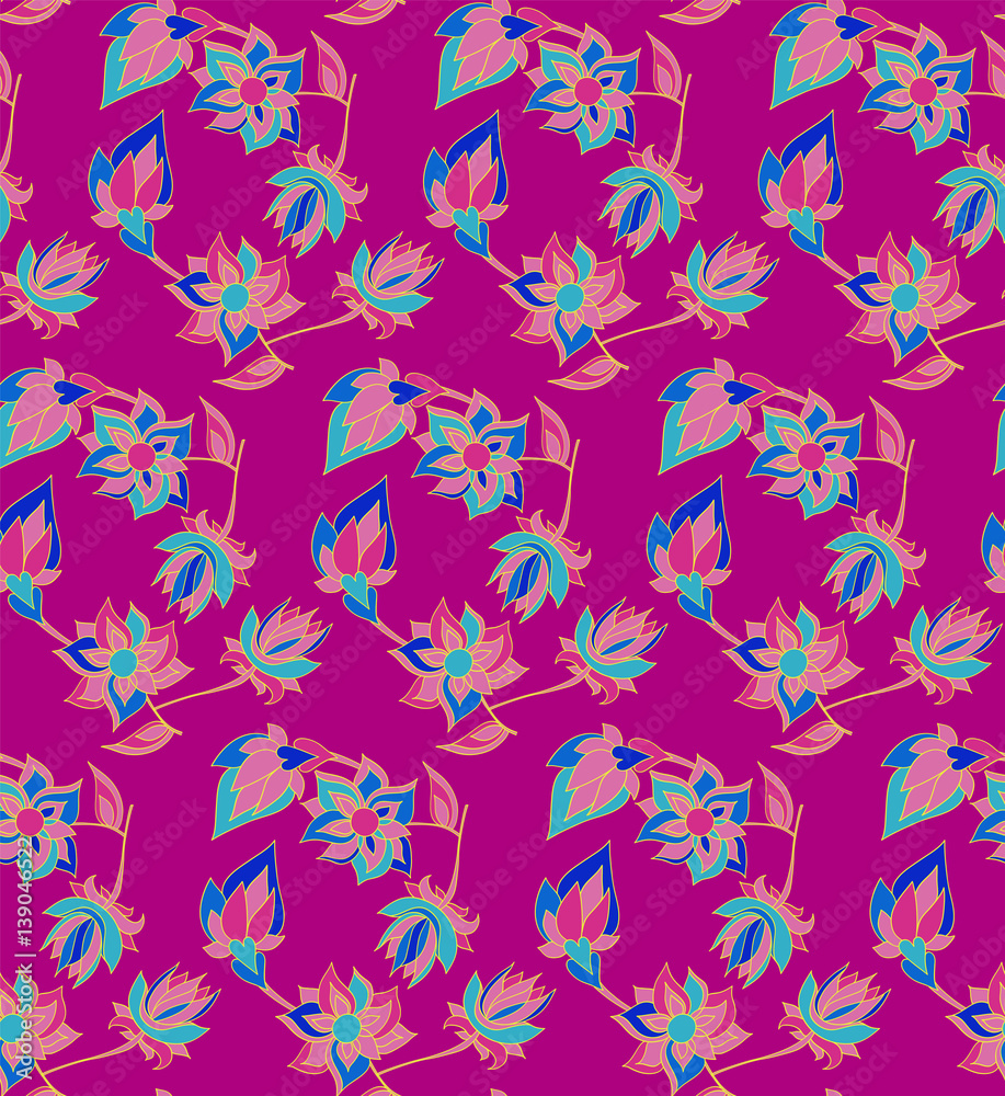 Floral seamless pattern with fantasy flowers. Line art. Vector illustration hand drawn. Floral seamless pattern with fantasy flowers. Line art. Vector illustration hand drawn.
