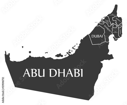 Photo United Arab Emirates Map labelled black illustration