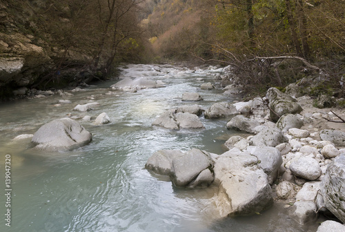 mountain river titerno in matese park waterfalls photo