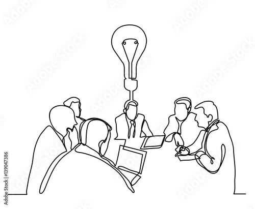 continuous line drawing of business meeting with idea