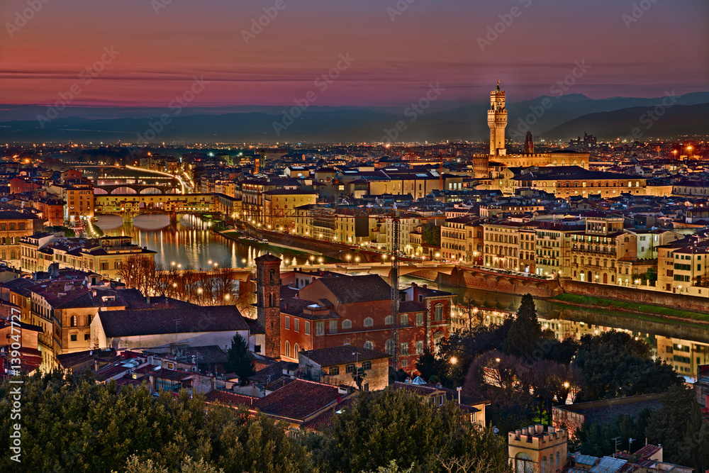 Florence, Tuscany, Italy: cityscape at twilight