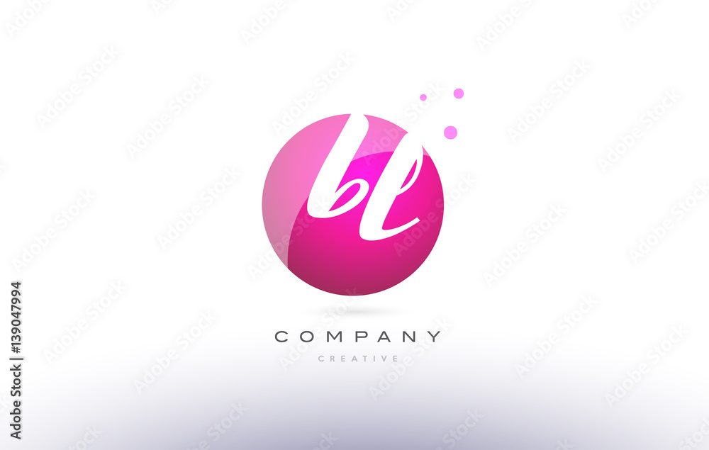 bl b l  sphere pink 3d hand written alphabet letter logo
