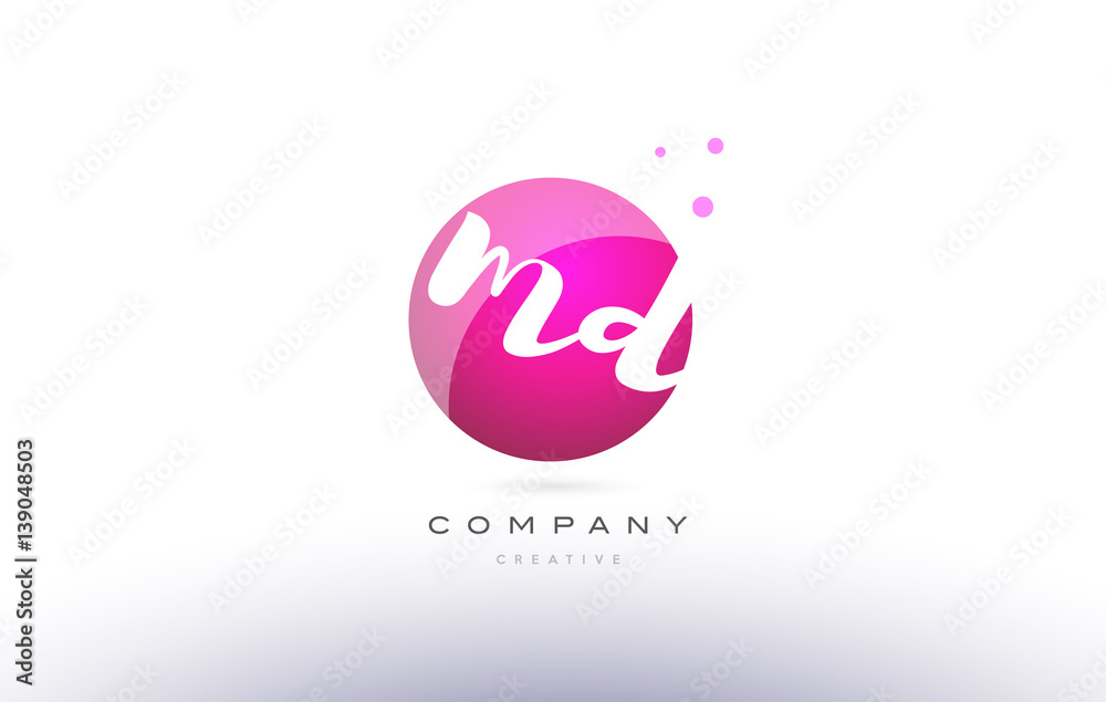 md m d  sphere pink 3d hand written alphabet letter logo