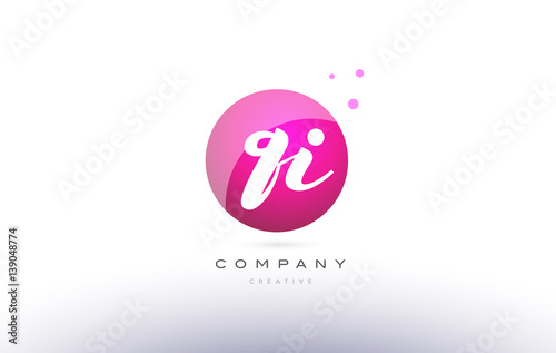 qi q i  sphere pink 3d hand written alphabet letter logo