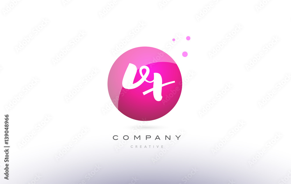 vx v x  sphere pink 3d hand written alphabet letter logo