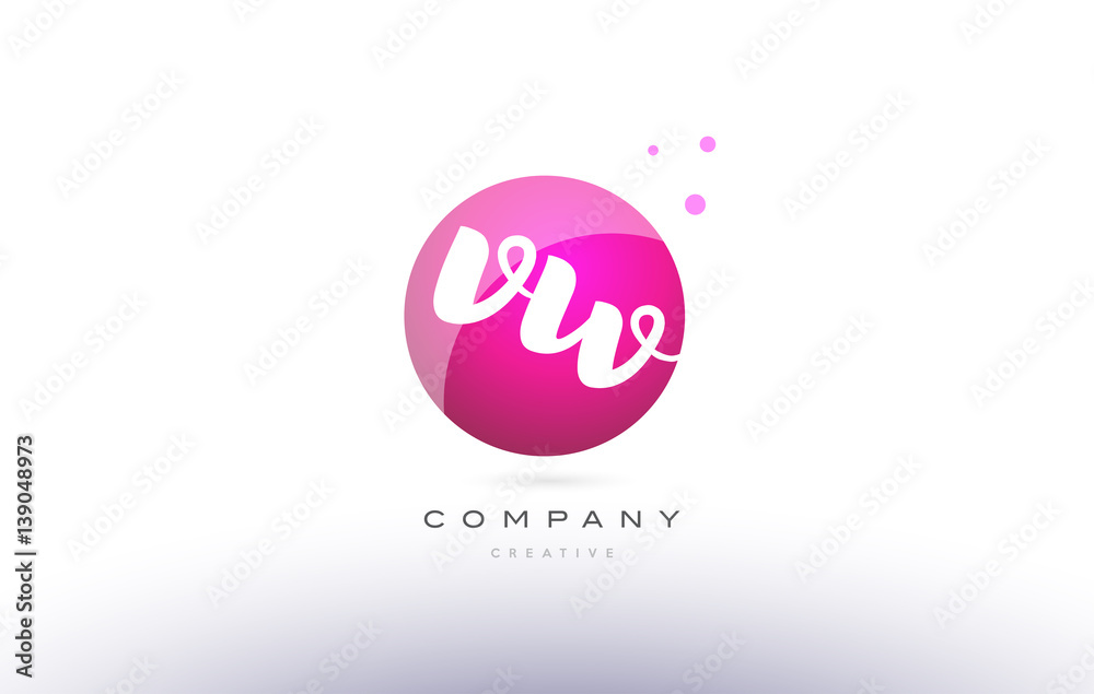 v w sphere pink 3d hand written alphabet letter logo v w sphere pink 3d hand written alphabet letter logo