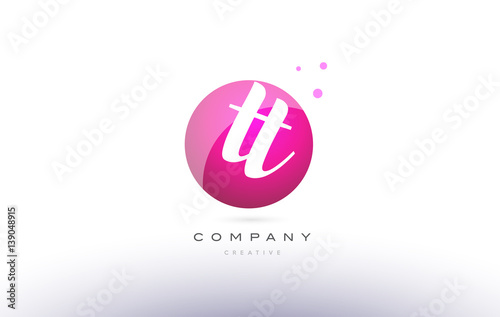 tt t  sphere pink 3d hand written alphabet letter logo