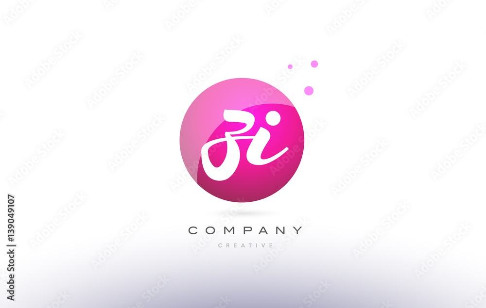 zi z i  sphere pink 3d hand written alphabet letter logo