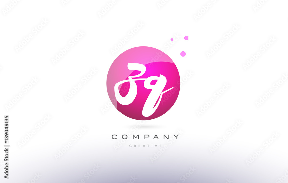 Naklejka premium zq z q sphere pink 3d hand written alphabet letter logo