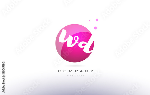 wd w d sphere pink 3d hand written alphabet letter logo