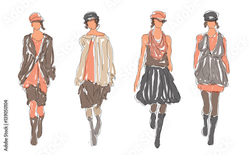      Sketch Retro Fashion Women Models 