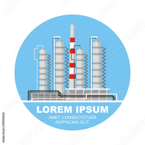 Industrial landscape with the image of an oil refinery. Vector background.
