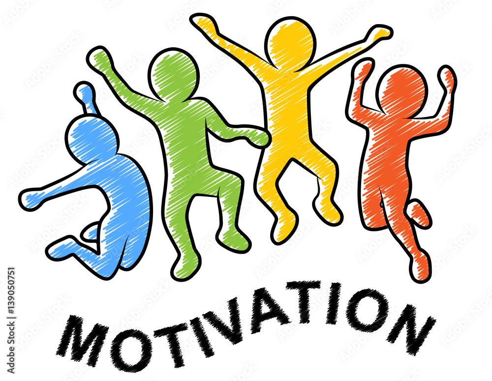 Farbige Strichmännchen springen energiegeladen in die Luft / MOTIVATION Farbige Strichmännchen springen energiegeladen in die Luft / MOTIVATION