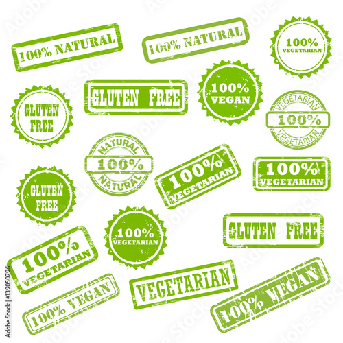 NATURAL, VEGAN, GLUTEN FREE stamp signs