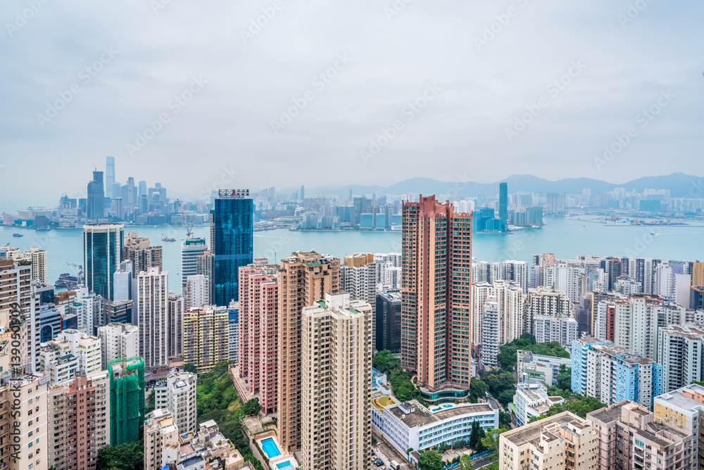 Naklejka premium aerial view of Hong Kong apartment block in China.