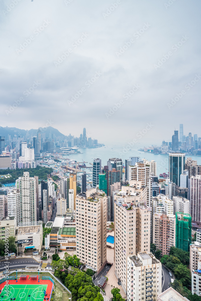Fototapeta premium aerial view of Hong Kong apartment block in China.